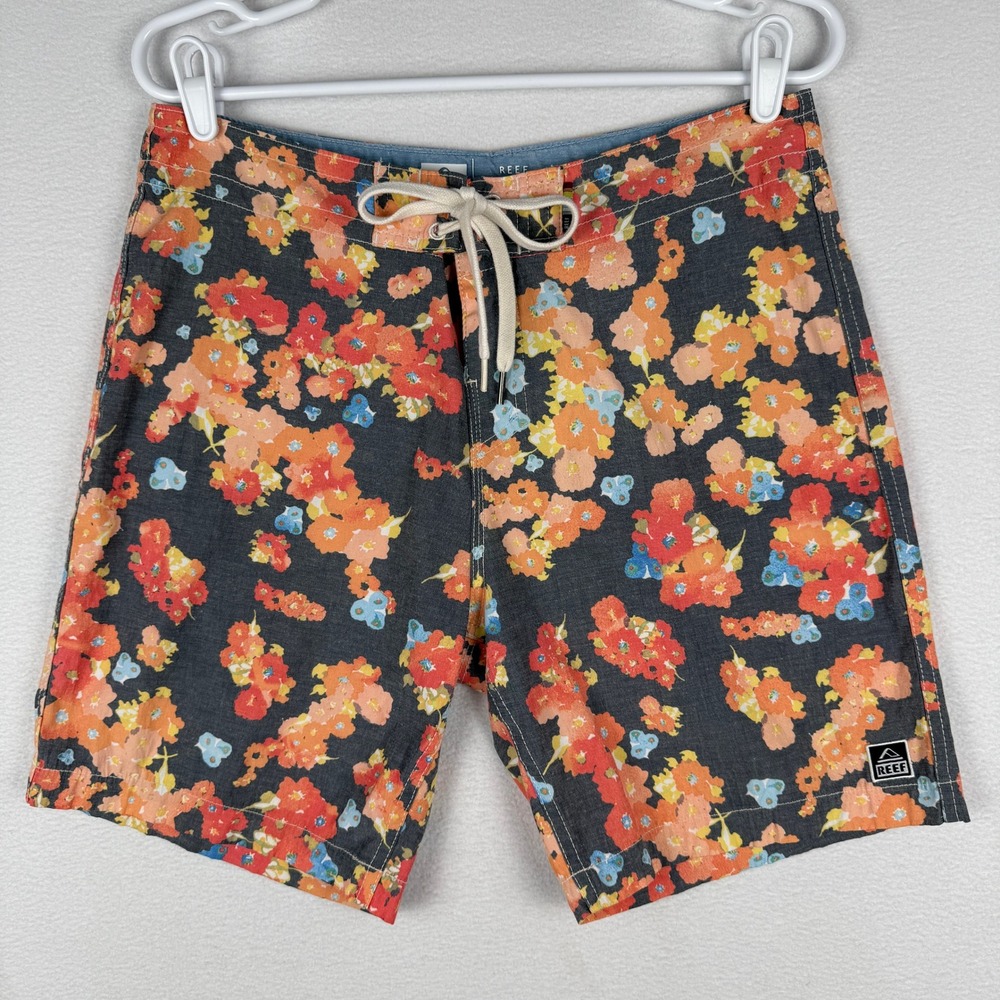 Reef Shelter Supply Board Shorts Mens 31 Floral Grey Orange Swim Surf RF-00A320